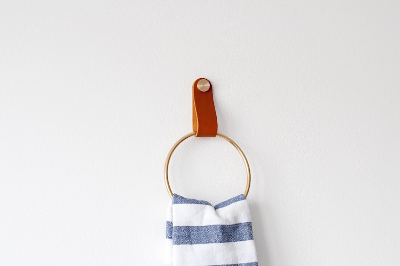 Leather Strap Towel Hanger With Ring Leather Wall Hook Etsy