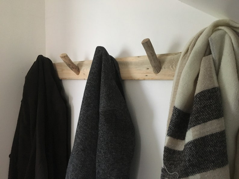 Wall-mounted coat rack from recycled pallet wood and driftwood image 10