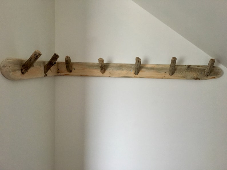 Wall-mounted coat rack from recycled pallet wood and driftwood image 3