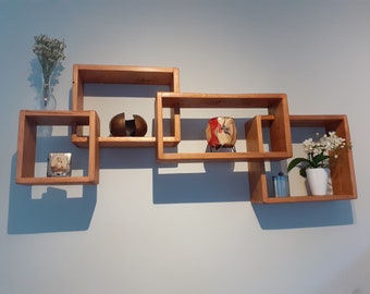 Panoramic wall shelf in recycled pallet wood SPIRIT 4