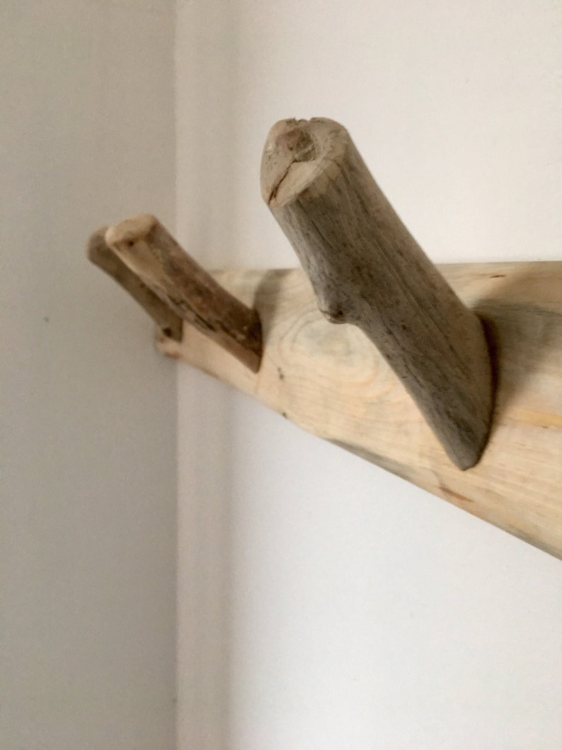 Wall-mounted coat rack from recycled pallet wood and driftwood image 1