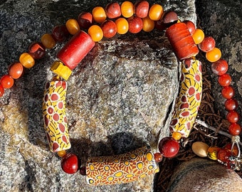 Old Italian Millefiori Trade Beads, Old Cornaline d'Aleppo and Mookaite Necklace