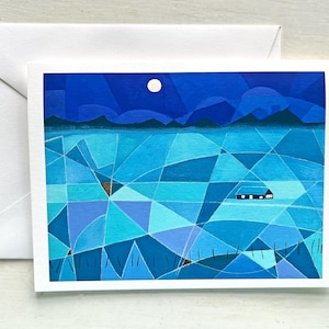 Artist Blank Greeting Card Made From My Original Painting Titled, My Neighbor&#39;s House in Moonlit Snow