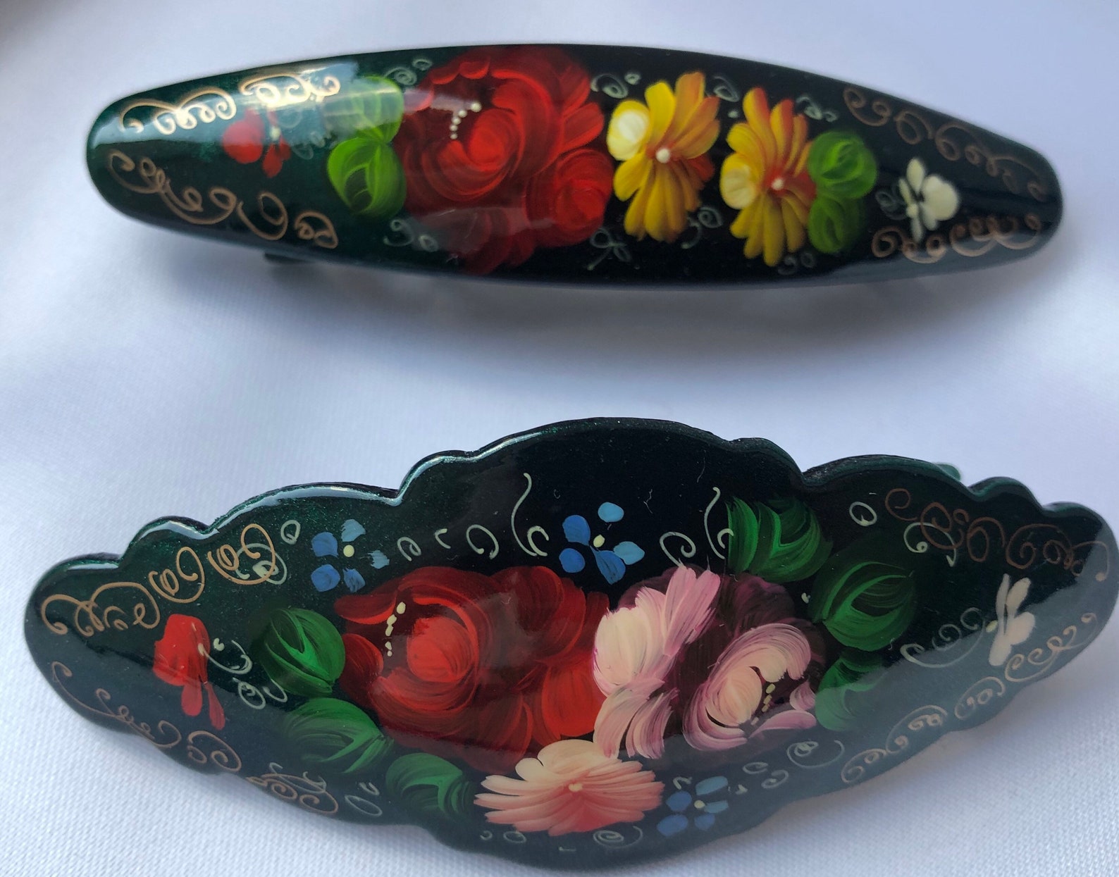 Floral Barrette set with 2 hair clips hand painted Etsy
