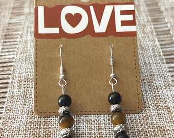 Handmade earrings with tigers eye and obsidian gemstones