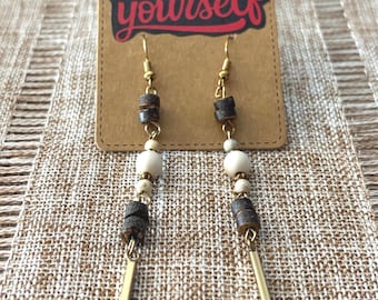 Handmade dangle earrings with beads and wood pieces