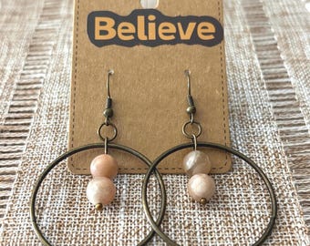 Handmade hoop earrings with sunstone gemstones