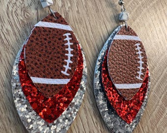 Handmade Ohio State football earrings with howlite gemstones, approx 2 inches