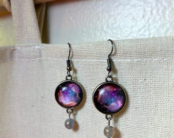 Handmade earrings with space charm and agate gemstones