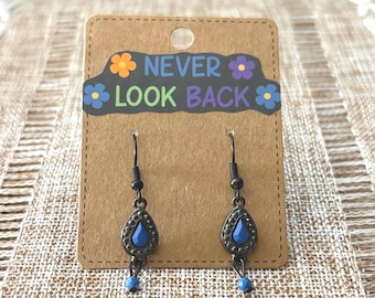 Handmade earrings with small blue faceted gemstones