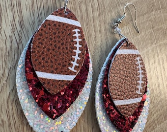 Handmade Ohio State football earrings with glass beads, approx. 2 inches
