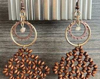 Large unique one of a kind handmade earrings with sunstone gemstones