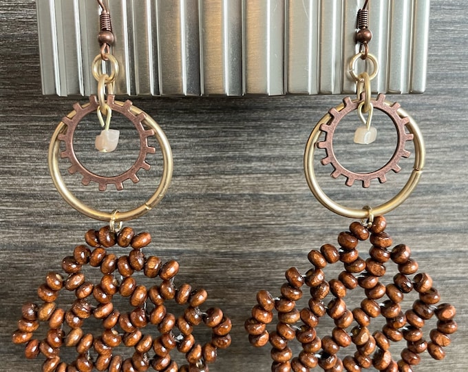 Featured listing image: Large unique one of a kind handmade earrings with sunstone gemstones