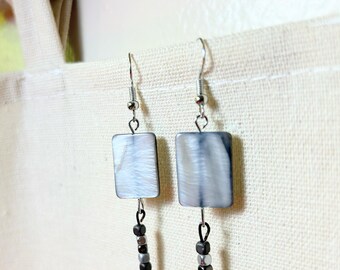 Handmade earrings with shell and hematite gemstones