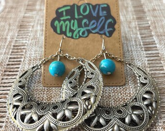 Handmade earrings with antique look and turquoise beads