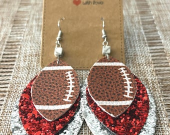 Handmade Ohio State football earrings with howlite gemstones, approx 2 inches