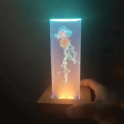 Jellyfish Wooden Resin Table Lamp/Jellyfish Wood Resin Night Light/Wood Resin shops Art Night Light