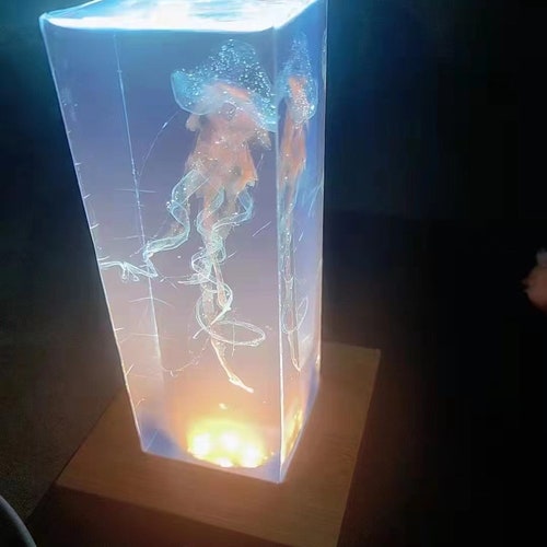 Jellyfish Wooden Resin Table Lamp/Jellyfish Wood Resin Night Light/Wood Resin shops Art Night Light