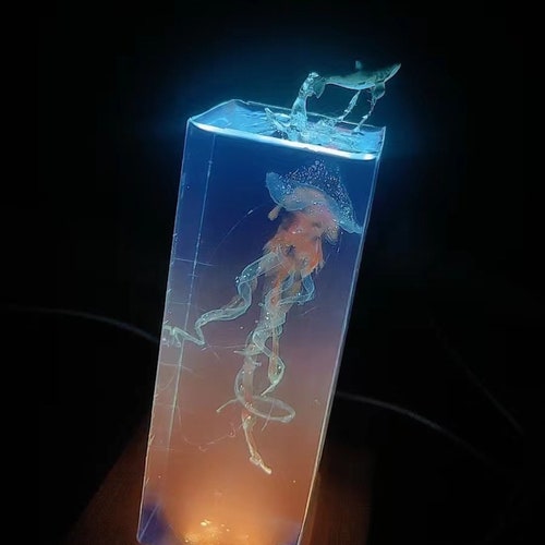 Jellyfish Wooden Resin Table Lamp/Jellyfish Wood Resin Night Light/Wood Resin shops Art Night Light