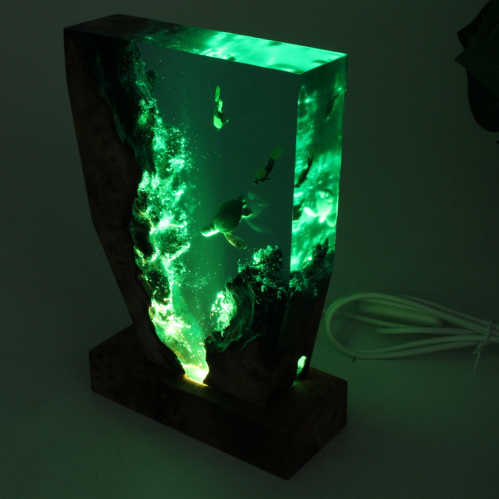 Turtle Diver Wooden Resin Table Lamp /diver Turtle Wooden Etsy