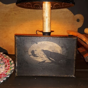 Primitive Halloween Vintage Postcard Print Crows Moon Canvas Cupboard Tuck