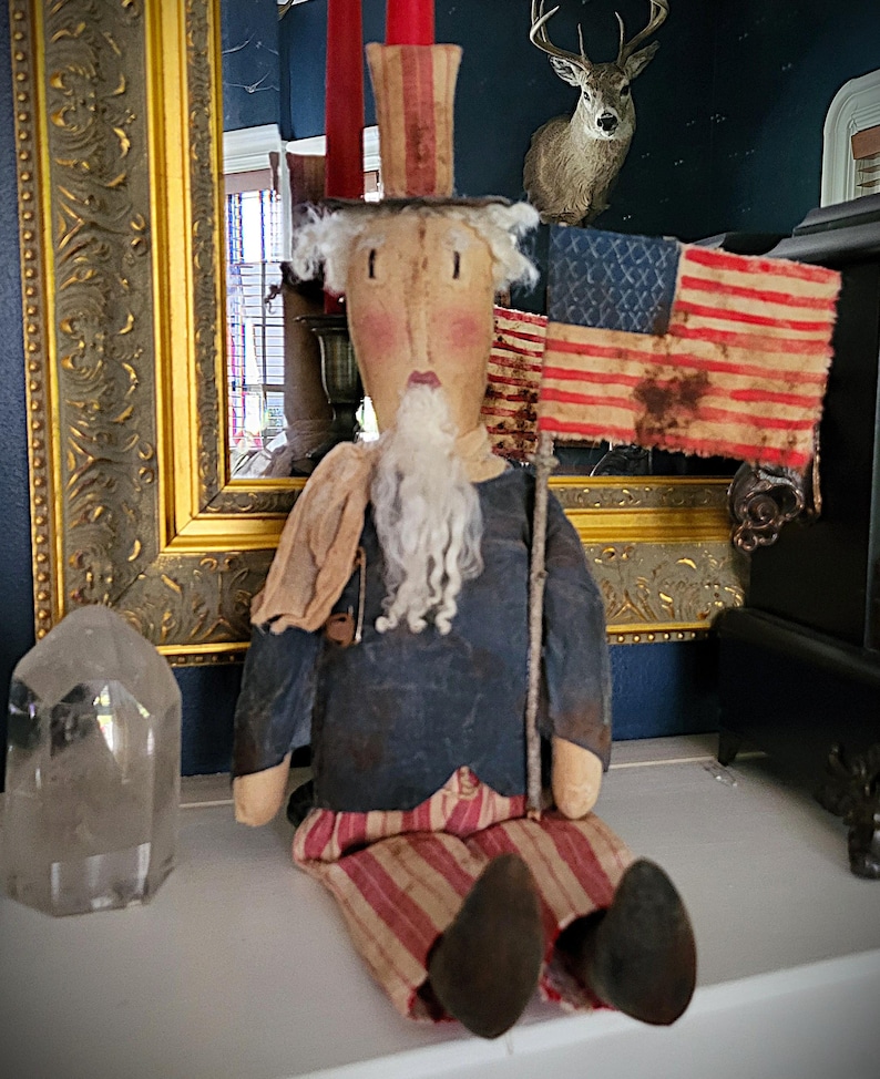 Primitive Farmhouse Independence Folk Art Uncle Sam image 4