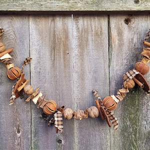 Primitive Cinnamon Pumpkin Walnut Dried Spiced Sweet Potato Clementine Homespun Garland