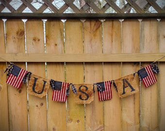 Primitive USA Americana 4th of July Independence Day Flag Banner Garland