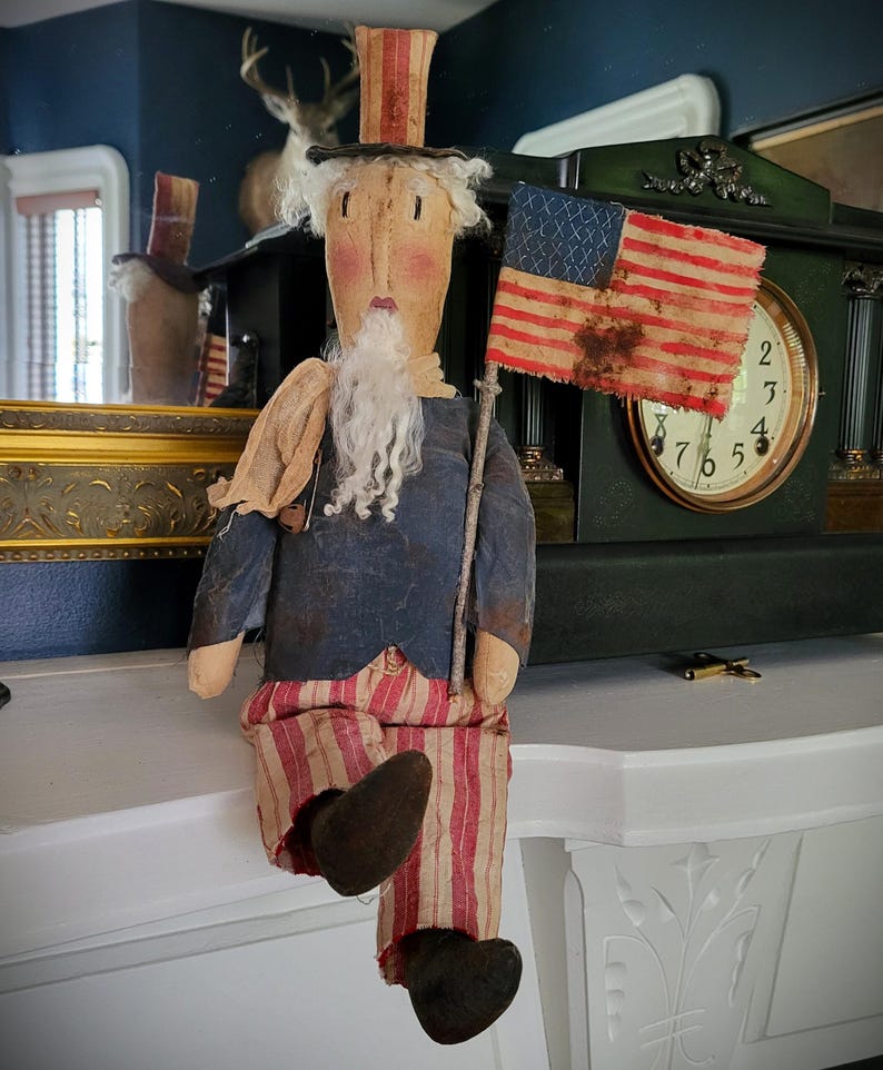 Primitive Farmhouse Independence Folk Art Uncle Sam image 2