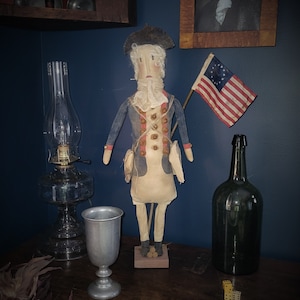Primitive Farmhouse Americana Patriotic Folk Art George Washington Continental Soldier
