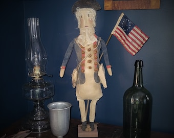 Primitive Farmhouse Americana Patriotic Folk Art George Washington Continental Soldier