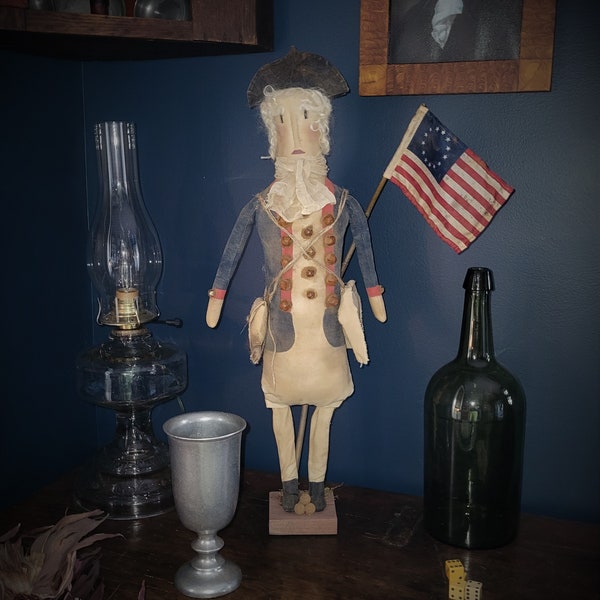 Art folklorique patriotique Americana Ferme primitive George Washington Soldat continental