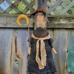 Primitive Folk Art Halloween Autumn Witch Moon Doll