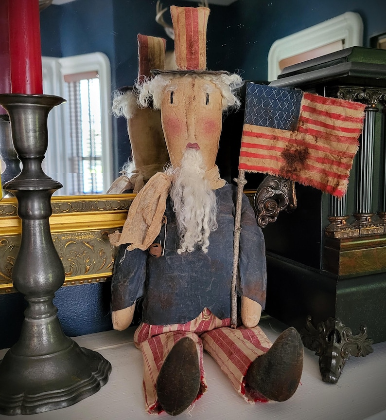 Primitive Farmhouse Independence Folk Art Uncle Sam image 3