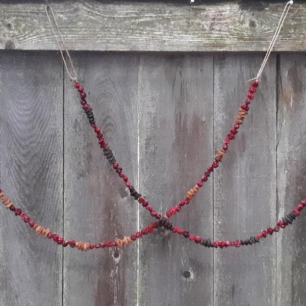 Handmade Dried Cranberry Garland - Rustic Red Swag - 100% Natural Hand-Strung