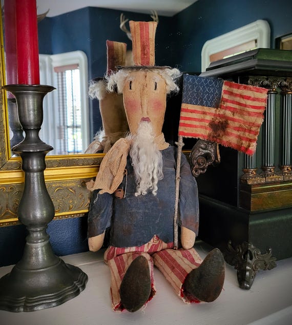 Primitive Farmhouse Independence Folk Art Uncle Sam