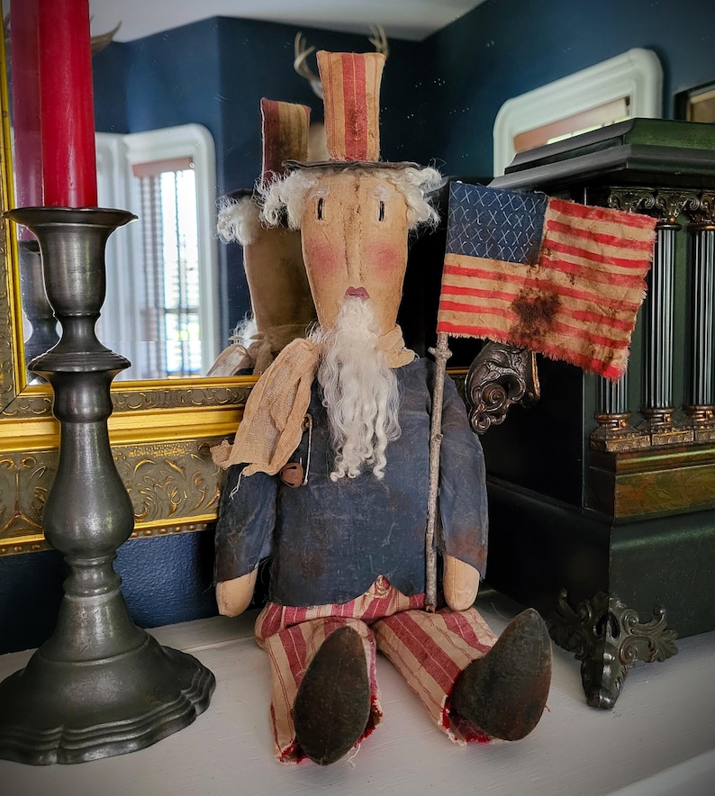 Primitive Farmhouse Independence Folk Art Uncle Sam image 1