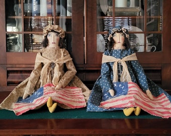 Primitive Americana Colonial Folk Art Betsy Ross Flag Doll