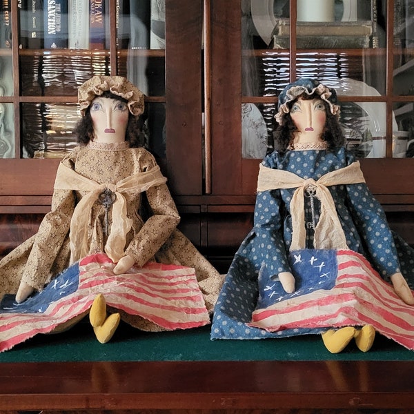 Primitive Americana Colonial Folk Art Betsy Ross Flag Doll