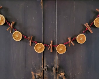 Primitive Farmhouse Dried Orange Slice Cranberry Cinnamon Stick Garland