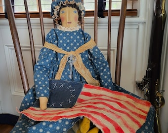 Primitive Americana Colonial Folk Art Doll Betsy Ross Flag