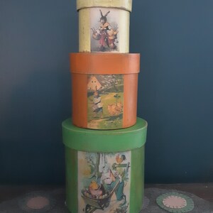 Primitive Easter Bunnies Chicks Colored Eggs Paper Mache Boxes