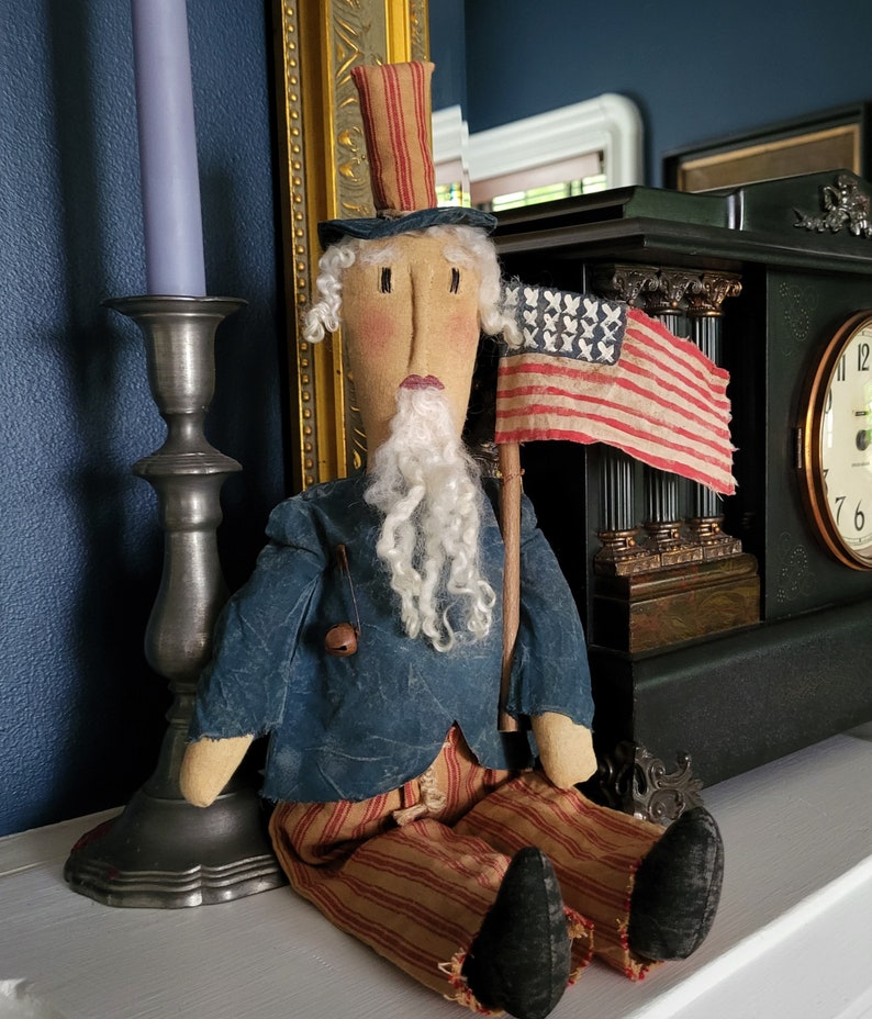 Primitive Farmhouse Independence Folk Art Uncle Sam image 2