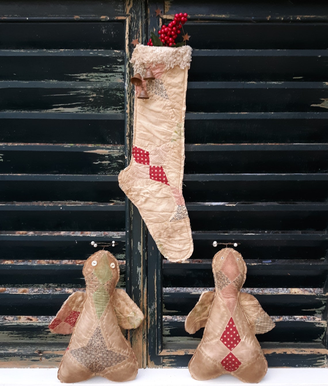 Primitive Christmas Vintage Quilt Stocking Etsy