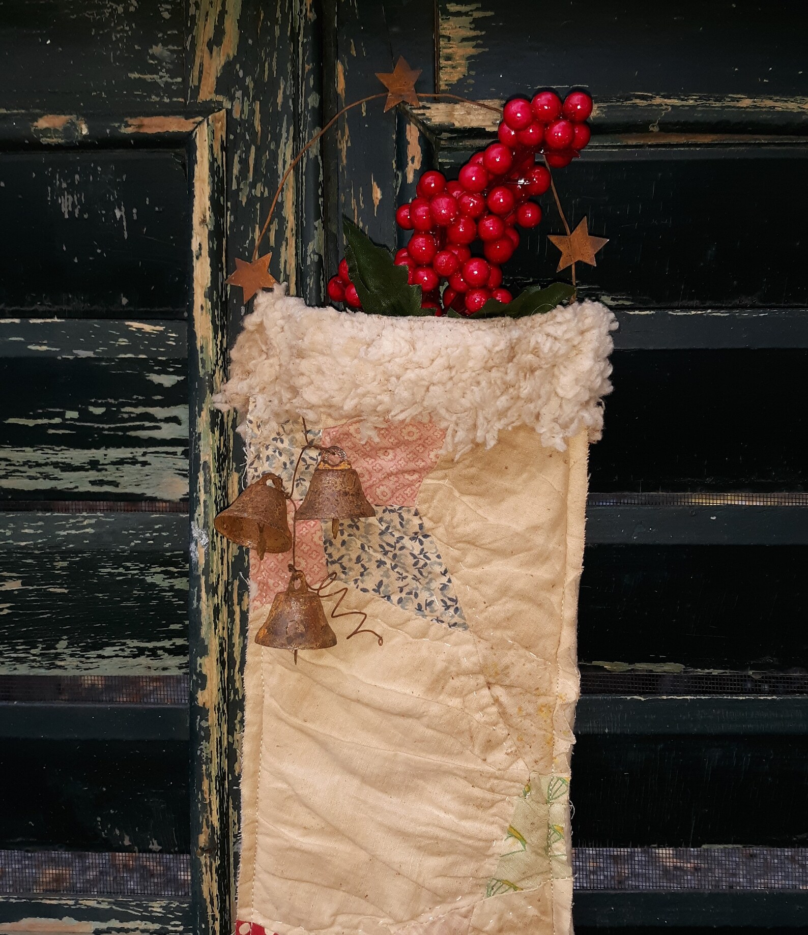 Primitive Christmas Vintage Quilt Stocking Etsy
