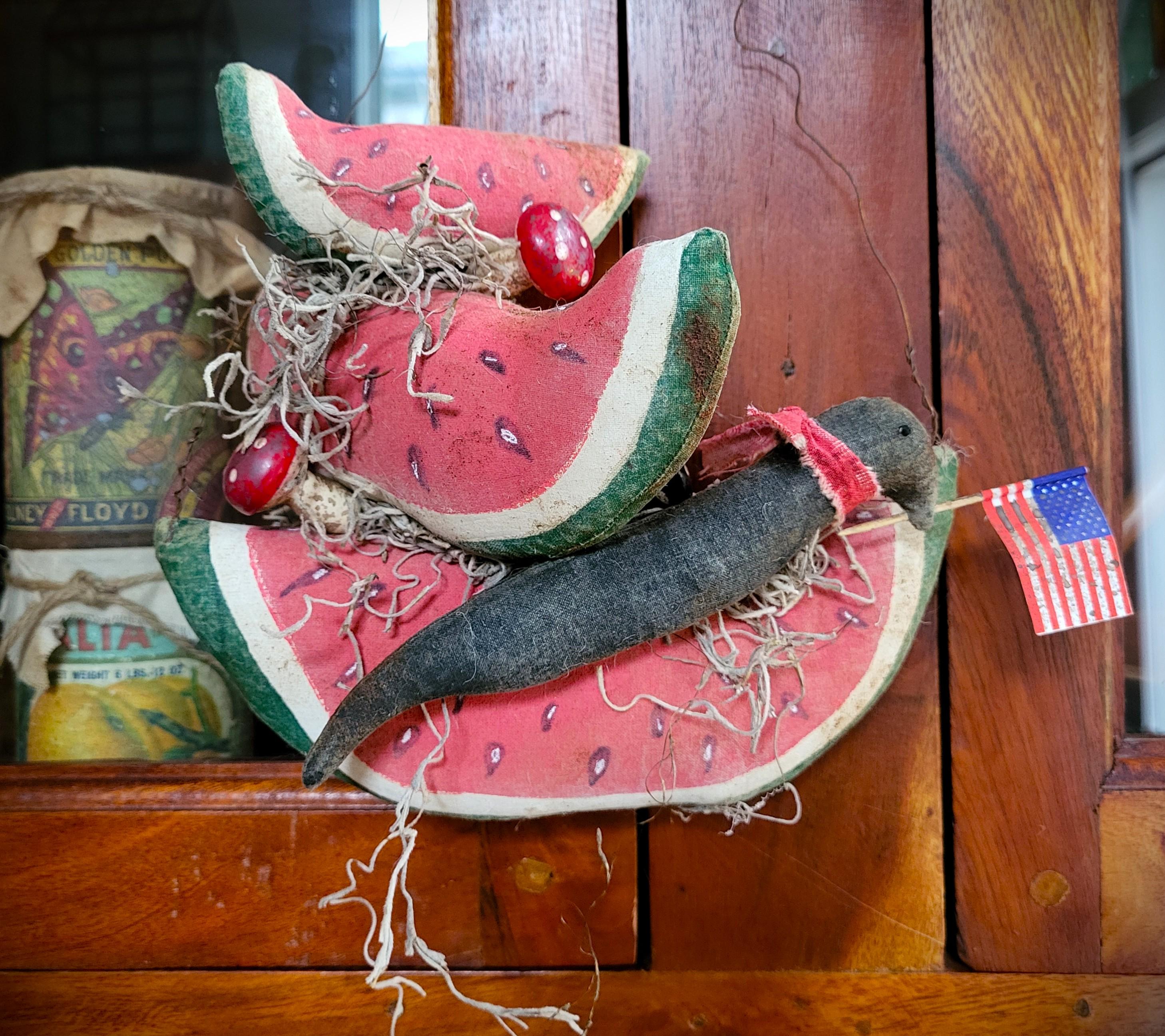 Primitive Farmhouse Folk Art Watermelon Mushroom Crow Cupboard Hang - Etsy