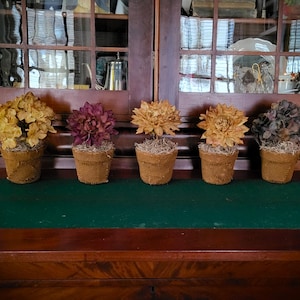 Primitive Hydrangea Dahlia Flower Peat Pot Cupboard Tuck