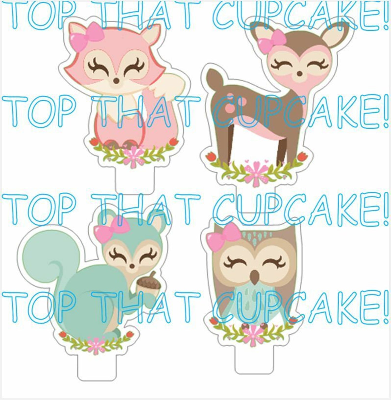 Woodland animals edible cupcake toppers baby shower mint coral Etsy