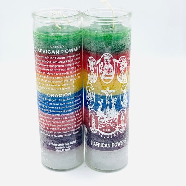 10 Spiritual 7 Day Candle Bulk Wholesale, Seven African Powers, Multi Color Glass Candles, Remove Negativity, Energy Blocks, Or Dark Spirits