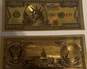 Gold Million Dollar bill, Gold Banknote, One Million, Money Gold Note, novelty money, Statue of Liberty, Souvenir, manifest, abundance